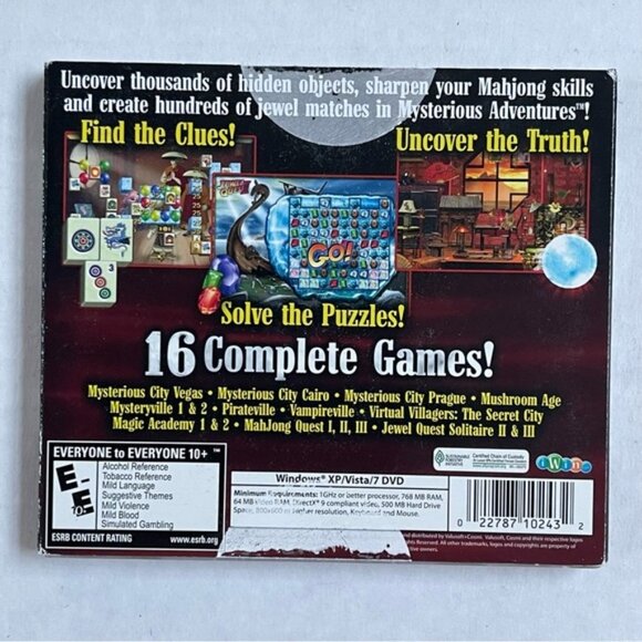 Mysterious Adventures 16 Games PC Games CD ROM E Everyone ESRB iWin Games 2012 - Picture 2 of 5